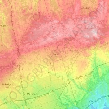 Carte topographique Whitchurch-Stouffville, altitude, relief