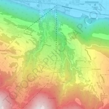 Carte topographique Unterbäch VS, altitude, relief