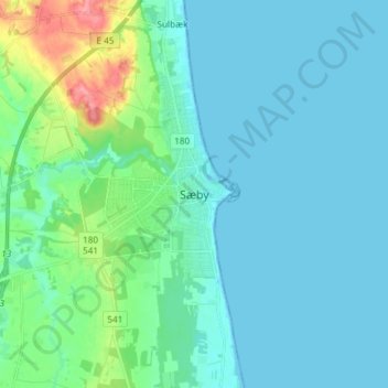 Carte topographique Sæby, altitude, relief