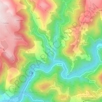 Carte topographique Ayssènes, altitude, relief