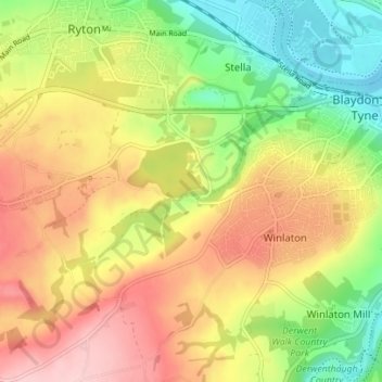 Carte topographique Blaydon Burn, altitude, relief
