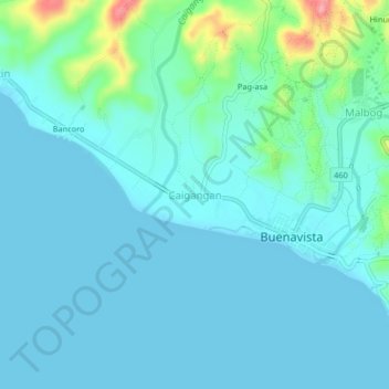 Carte topographique Caigangan, altitude, relief