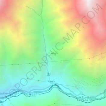 Carte topographique Linday, altitude, relief