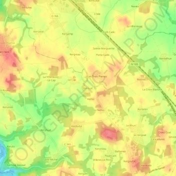 Carte topographique Keroual, altitude, relief