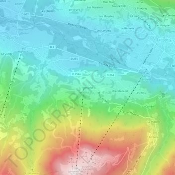 Carte topographique Vercland, altitude, relief