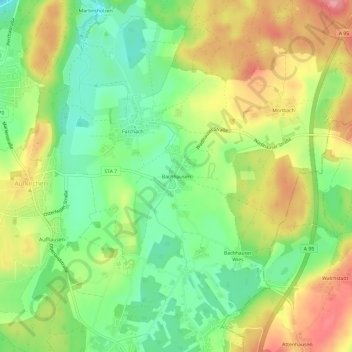 Carte topographique Bachhausen, altitude, relief
