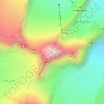 Carte topographique Allalinhorn, altitude, relief