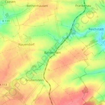 Carte topographique Baldenhain, altitude, relief