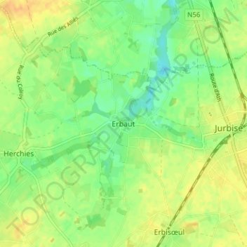 Carte topographique Erbaut, altitude, relief