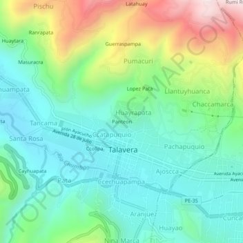 Carte topographique Panteon, altitude, relief
