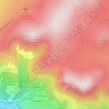 Carte topographique Murat-le-Quaire, altitude, relief