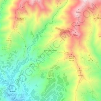 Carte topographique Barranco Ferrer, altitude, relief