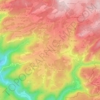 Carte topographique Viaux les Champs, altitude, relief