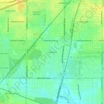 Carte topographique Hollywood, altitude, relief