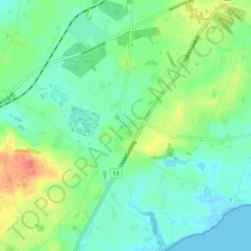 Carte topographique Villerslev, altitude, relief