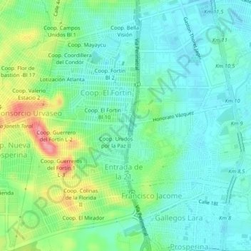 Carte topographique Entrada de la 8, altitude, relief