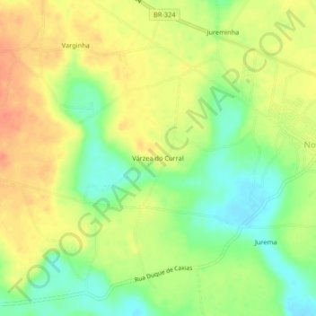 Carte topographique Várzea do Curral, altitude, relief