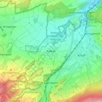 Carte topographique Kalkar, altitude, relief
