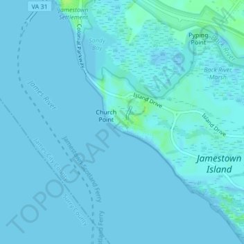 Carte topographique Jamestown, altitude, relief