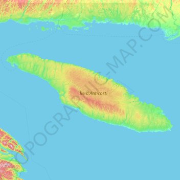 Carte topographique Île Anticosti, altitude, relief