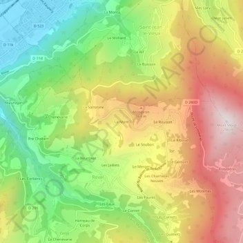 Carte topographique Le Mont, altitude, relief