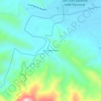 Carte topographique San Mateo Yetla, altitude, relief