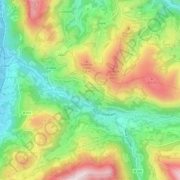 Carte topographique Justous, altitude, relief