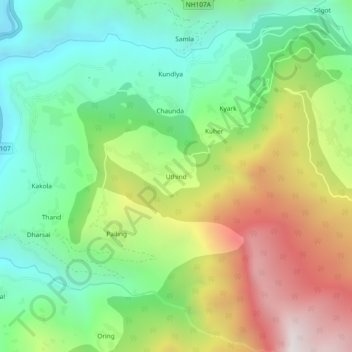 Carte topographique Uthind, altitude, relief