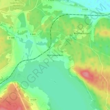 Carte topographique Marmaverken, altitude, relief