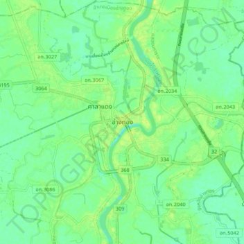 Carte topographique Ang Thong, altitude, relief