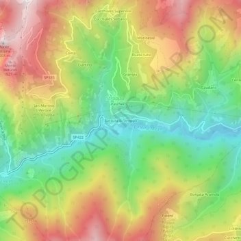 Carte topographique Bassura di Stroppo, altitude, relief