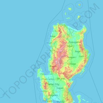 Carte topographique Ilocos Sur, altitude, relief