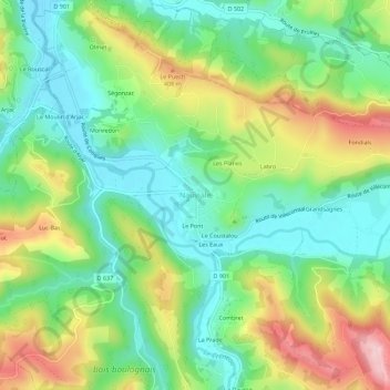 Carte topographique Nauviale, altitude, relief