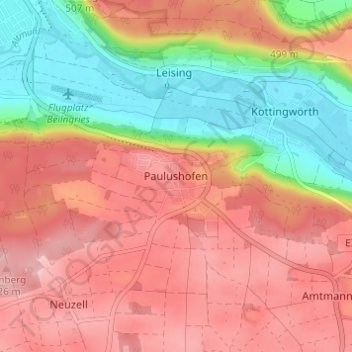 Carte topographique Paulushofen, altitude, relief