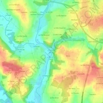 Carte topographique Le Châtelet-Bezon, altitude, relief