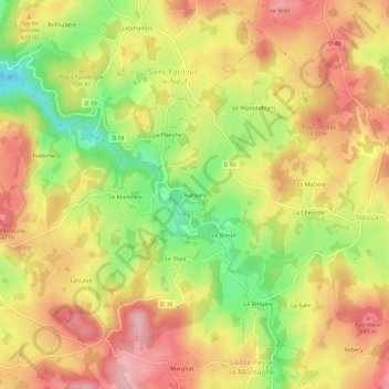 Carte topographique Bussière, altitude, relief
