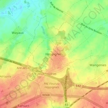 Carte topographique Heppignies, altitude, relief