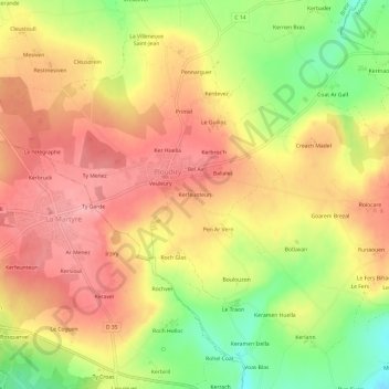 Carte topographique Kerfeunteun, altitude, relief