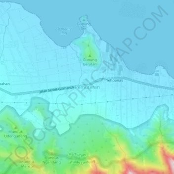 Carte topographique Pemuteran, altitude, relief