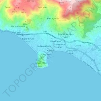 Carte topographique Alanya, altitude, relief