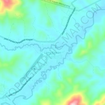 Carte topographique Long Bawan, altitude, relief