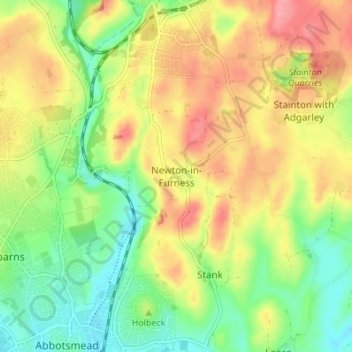 Carte topographique Newton-in-Furness, altitude, relief