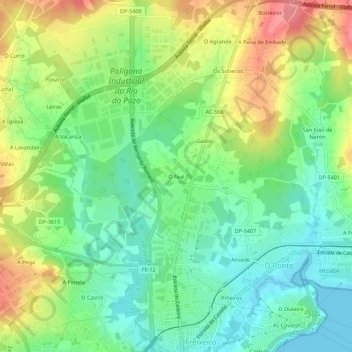 Carte topographique O Feal, altitude, relief
