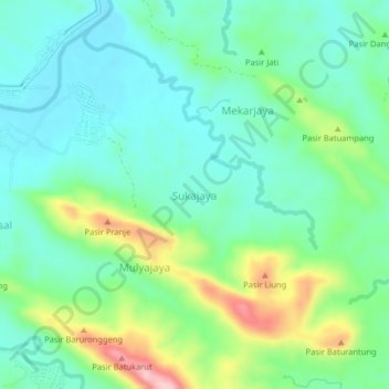 Carte topographique Sukajaya, altitude, relief