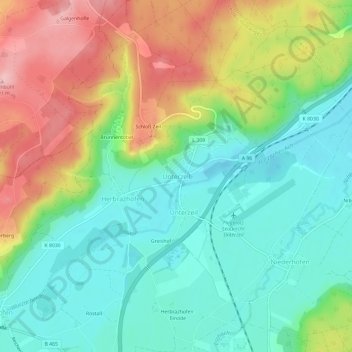 Carte topographique Unterzeil, altitude, relief