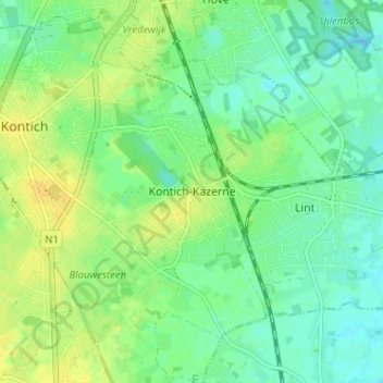 Carte topographique Kontich-Kazerne, altitude, relief