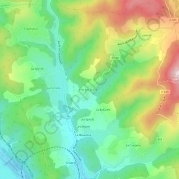 Carte topographique Plat des Granges, altitude, relief