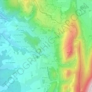 Carte topographique Chevignat, altitude, relief