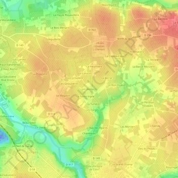 Carte topographique Les Beillards, altitude, relief