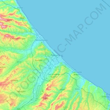 Carte topographique Pescara, altitude, relief